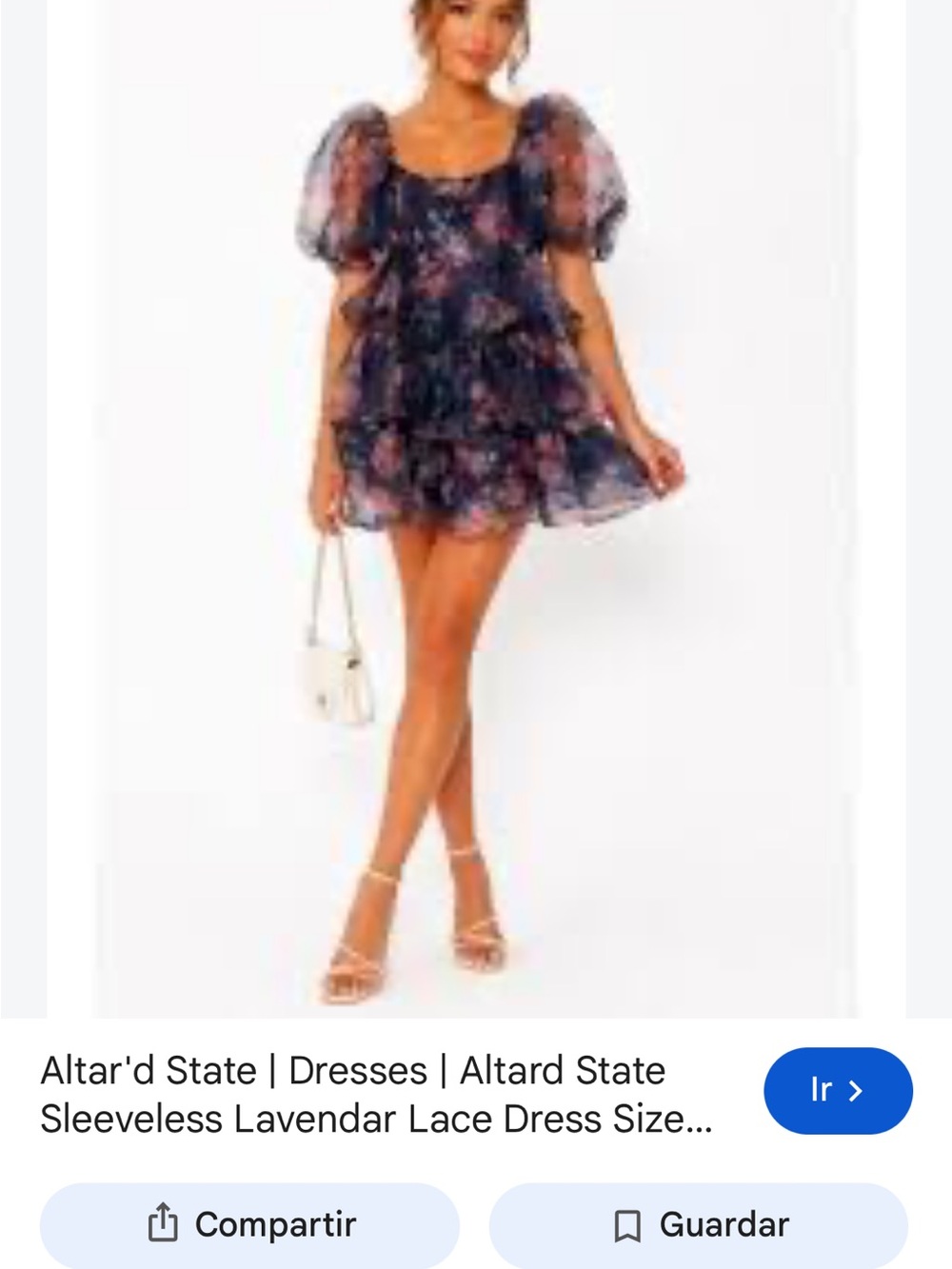 Altar'd State Navy Blue Floral Puff-Sleeve Dress